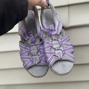 Croft & Barrow Women's Gray Purple Strappy Sport Sandals Size 7 Athletic Comfort